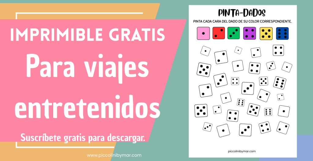 Imprimible gratis – Pinta Dados: Cuenta y colorea.
